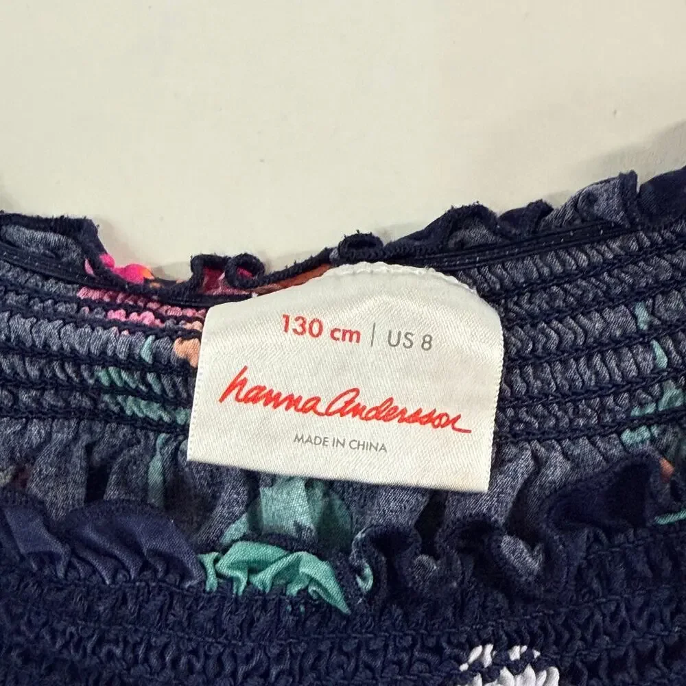 Hanna Andersson Colorful Bright Floral Tunic Top 8 Long sleeve Navy Blue